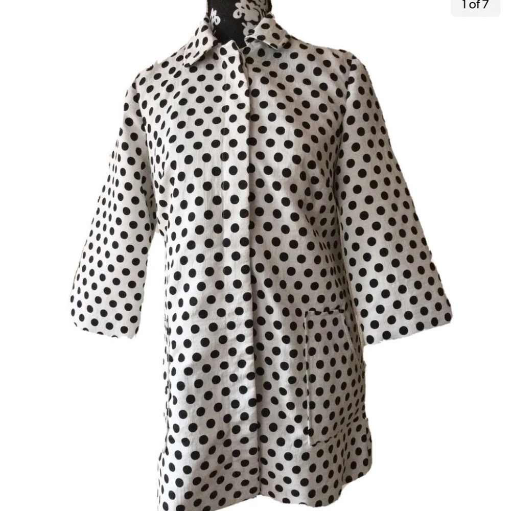 Chico’s Black & White Polka Dot Coat Mid Length Size 1 Misses Medium